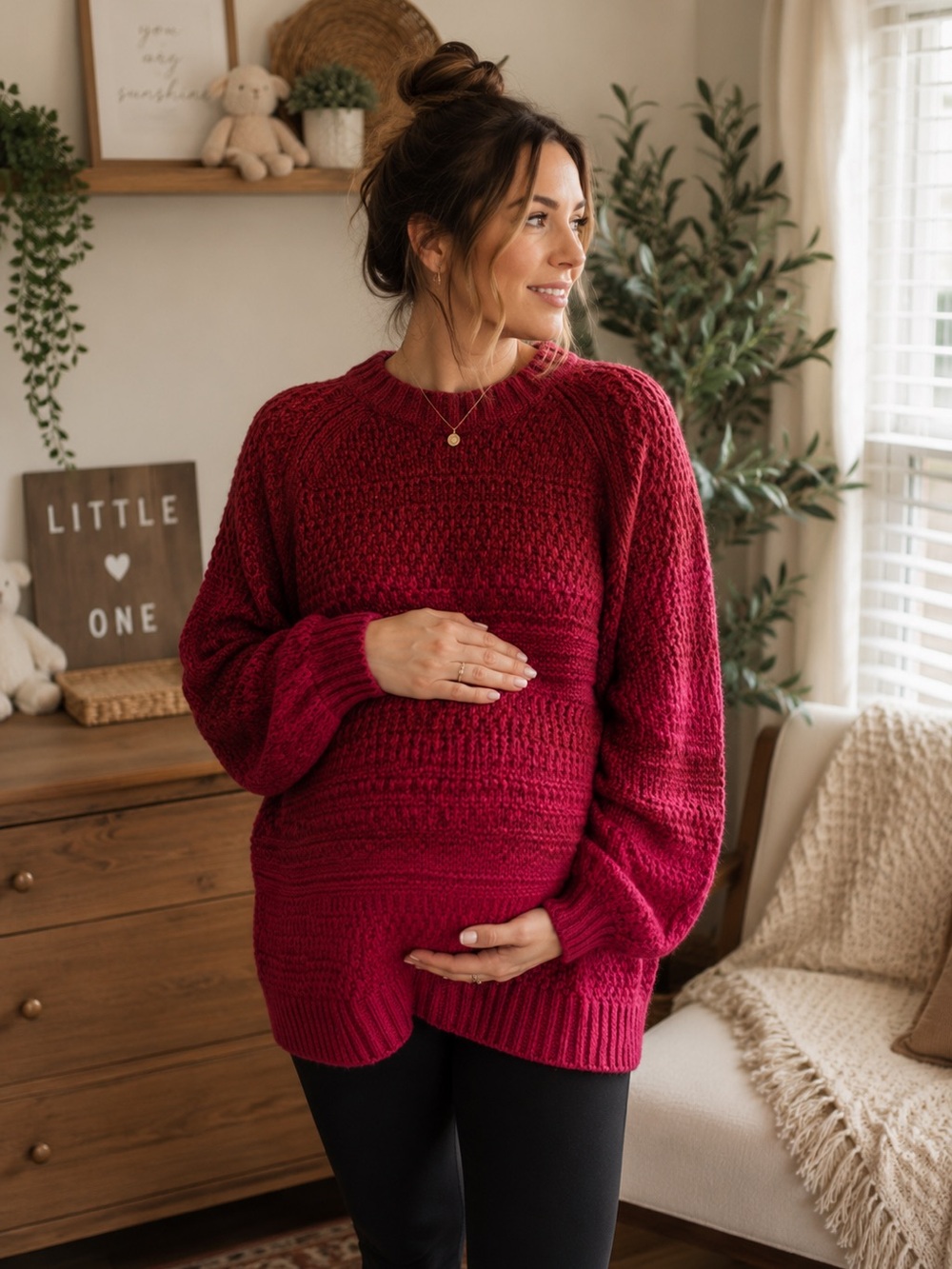 Isabel Maternity Sweater Womens Size S Red Knit Pullover Long Sleeve Textured